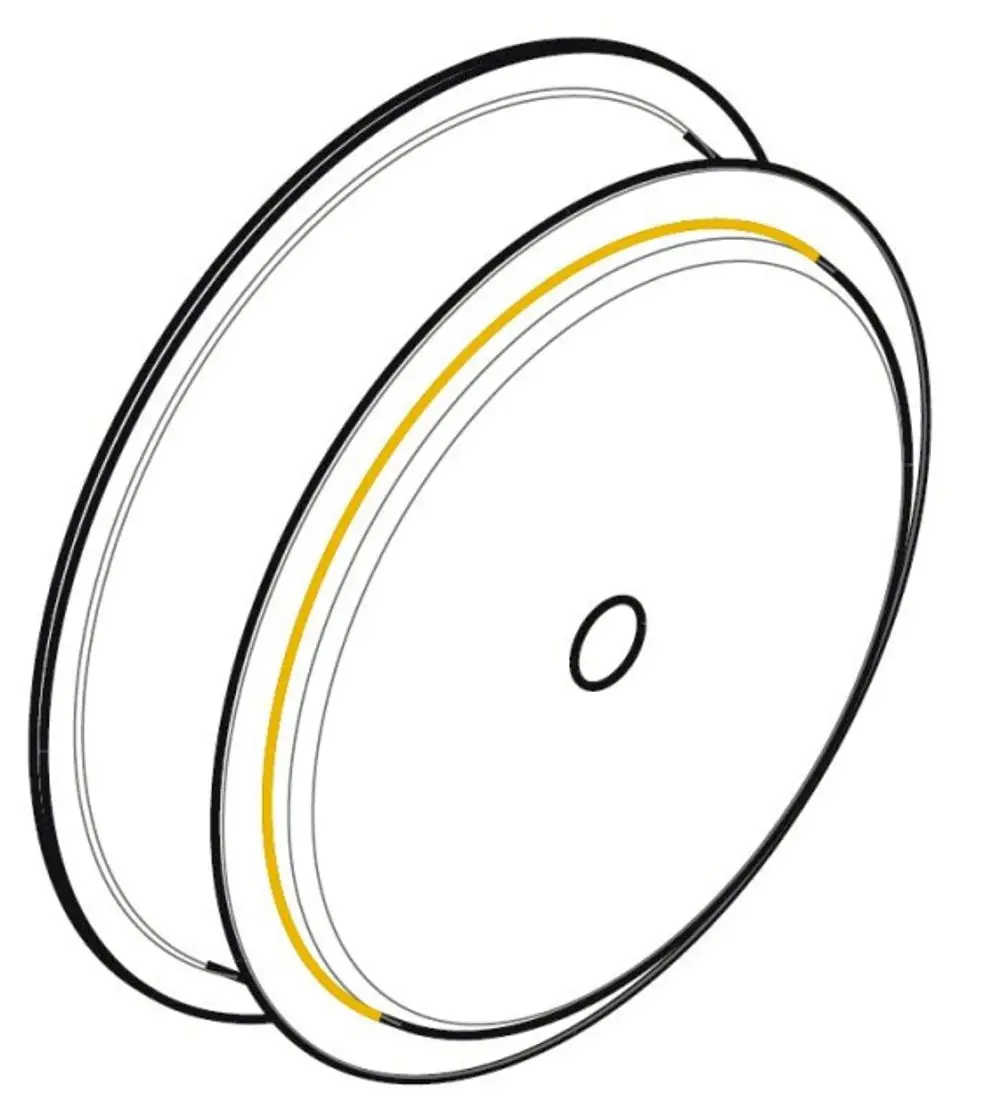 Verschlusskappe in gelber Farbe für Luftverteiler, mit runder Form und zentralem Loch. Produkt von Wolf, geeignet für DN75 Systeme.